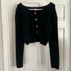Black Fuzzy Cropped Cardigan Sweater